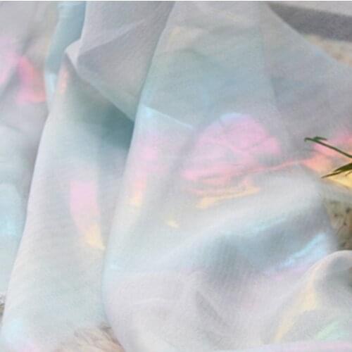 10 meters Rainbow bronzing fabric Symphony laser chiffon fabric shirt skirt holographic fabric