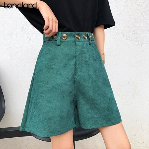 Spring Summer Half Wide Leg Pants High Waist Korea Retro Female Shorts 2021 New Casual Ladies Streetwear Solid Corduroy Shorts