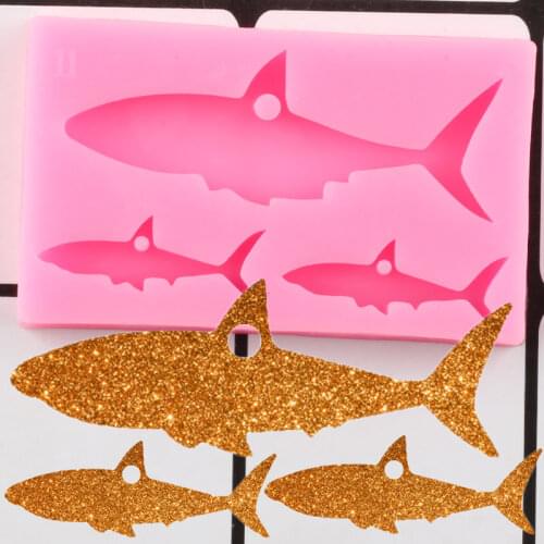 Shiny Shark Mother And Baby Silicone Keychains Mold Key Chain Pendant Clay DIY Jewelry Making Epoxy Resin Molds
