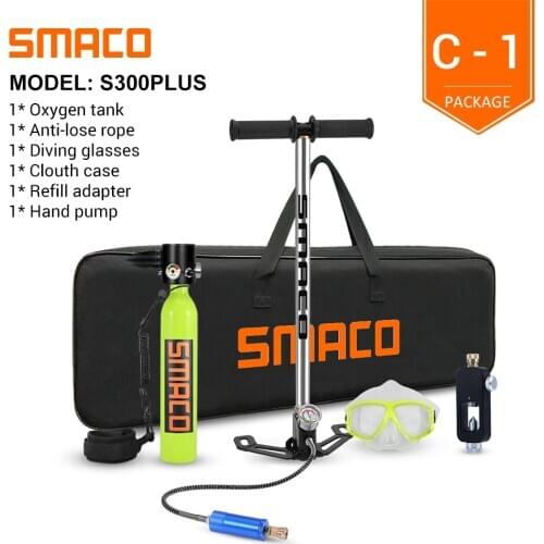 SMACO S300Plus Mini Scuba Diving Tank Equipment, Cylinder with 10 Minutes Capability, 0.5 Litre Capacity with Refillable Design