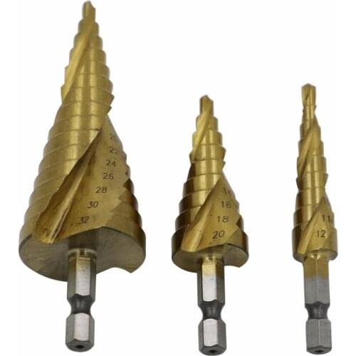 3PCS HSS 4241 Steel Step Cone Titanium Coated Drill Bit Cut Tool Set Hole Cutter with Hex Shank