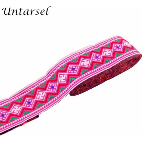 Untarsel 50mm 6yards/lot fashion woven trim ethnic braid ribbon embroidery sewing lace DIY fabric handmade crafts acessories