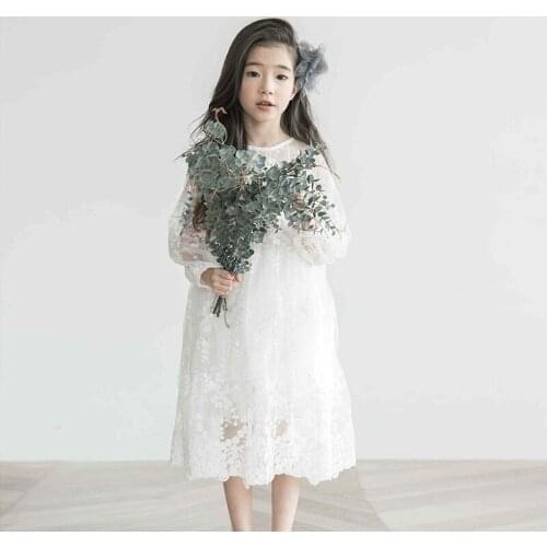 Spring Fashion Birthday Lace Girl Dress Party Long Sleeve Plus Size Korean cute Girl Dress Princess Robe Girls Outfits BW50DR