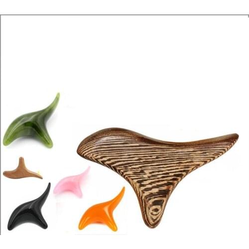 Green jade / bian stone / bee wax Camphor wood trigonometric massage cone wooden massage stick gua sha board acupuncture stick