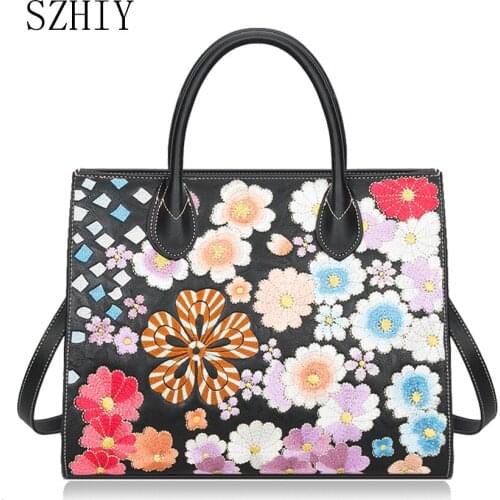 Women Leather Floral Bag 2021 Chinese Style Luxury Handbags Women Bags Designer Handmade Embroidery Shoulder Tote Bags Crossbody