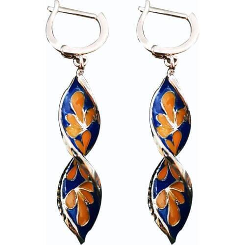 Women Enamel Rhinestone Inlaid Plumeria Flower Spiral Dangle Huggie Earrings Female Ear Clip Dangle Match With Summer Dress Jewe