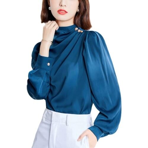 Women Solid Shirts 2021 Blue Long Sleeve Harajuku Tops Tees Korean Style White Loose OL Blouses Female Autumn Blusas 1081
