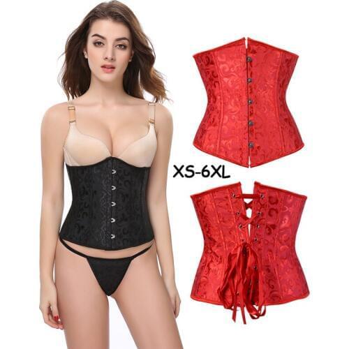 Women Lace Up Boned Jacquard Brocade Waist Training Underbust Corset Body Shaper Corselet slimloose Weightloss Plus size bustier