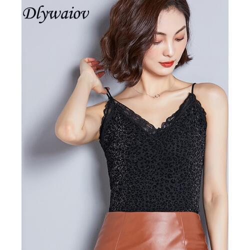 Leopard Sling 2021 Sexy Female Camis Top Summer Lace V-neck Sleeveless Woman Tanks Tops Camisole Dames Vest Female Flocking New