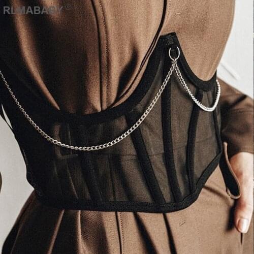 RLMABABY Sexy Metal Chain Corset Elegant Office Lady Slim Back Bandge Cummerbunds Belts Fashion High Street Black Women Corset