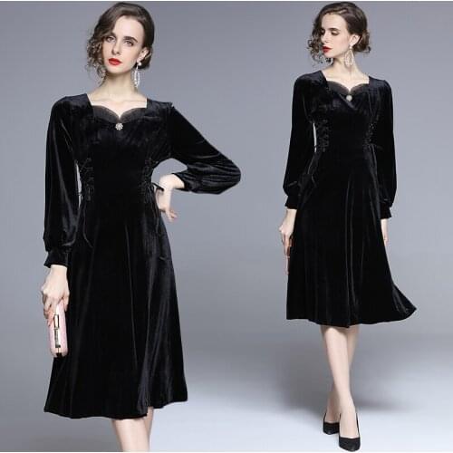 ZUOMAN Women Winter Luxury Velvet Dress Festa High Quality Long Elegant Office Party Robe Femme Vintage Designer Vestidos