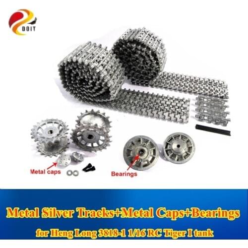 DOIT Metal Silver Tracks Sprockets Early with Metal Caps Idler Wheels with Bearings for Heng Long 3818 1 16 RC Tiger 1 tank