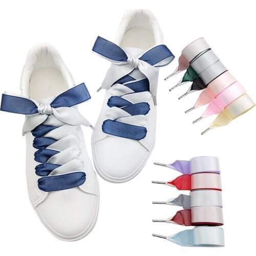 1Pair New Satin Silk Ribbon Shoelaces Double-faced Snow Yarn Shoe Lace Fashion Sneakers Shoe Laces 2CM Width 80/100/120cm Length