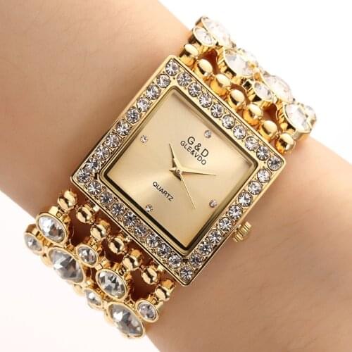 2017!! July!! New!! Gold Silver Big Diamond Stone Shinning Women Luxury Design Wrist Watch