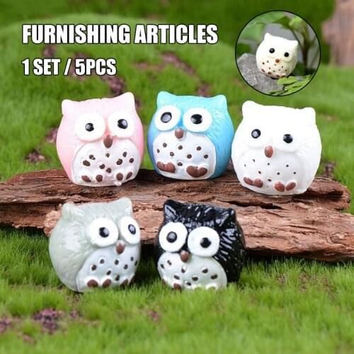 5pcs Owl Statues Figurines Mini Birds Small Toy Decorative Animals Ornament for Home Table Desk Garden Bonsai Landscape Hogard