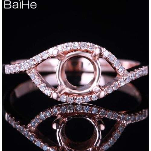 BAIHE Solid 10K Rose Gold Round Wedding Women Classic Fine Jewelry Elegant unique Fine Jewelry Gift Semi Mount Ring
