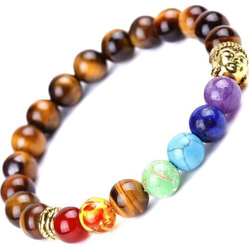8mm Tiger Eye 7 Chakra Bracelet Reiki Healing Bracelets For Women Men Fashion Jewelry