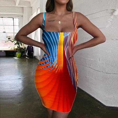 Giyu Brand Geometric Dresses Women Psychedelic Vestido Sexy Vortex Sundress Color Halter Sleeveless Womens Clothing Plus Size
