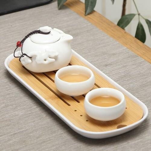 Kung Fu Tea Set White Luxury Chinese Wedding Tea Set Ceramic Office Porcelain Tea Cup Jogo De Xicaras Teaware With Tray EF60CJ