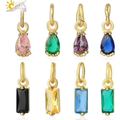 CSJA Yellow Gold Color Metal Charms for Jewelry Making Cubic Zirconia CZ Charms Evil Eye Water Drop Pendant Crafts Necklace S793