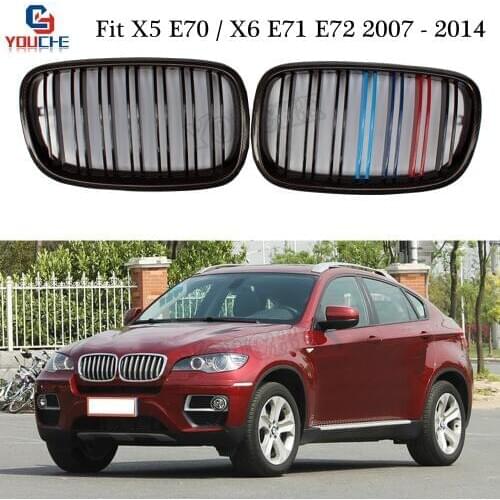 E70 E71 OEM Carbon Fiber Front Kidney Grille for BMW X5 E70 X6 E71 E72 2007 - 2014 SUV Gloss M-tri Color Grid