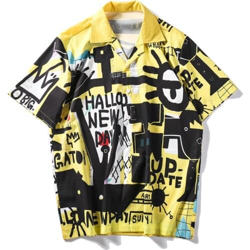 Hawaiian Shirt Graffiti Mens Hip Hop Shirts Streetwear Harajuku Beach Shirt Summer Casual Shirt Tops Short Sleeve Men HH181