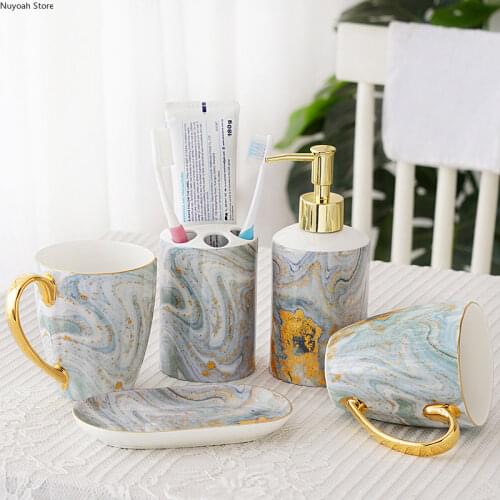 Ceramic Bathroom Kit Mouthwash Cup/toothbrush Holder Soap Dish/lotion Bottle/light Luxury Bathroom Supplies Home Decoration
