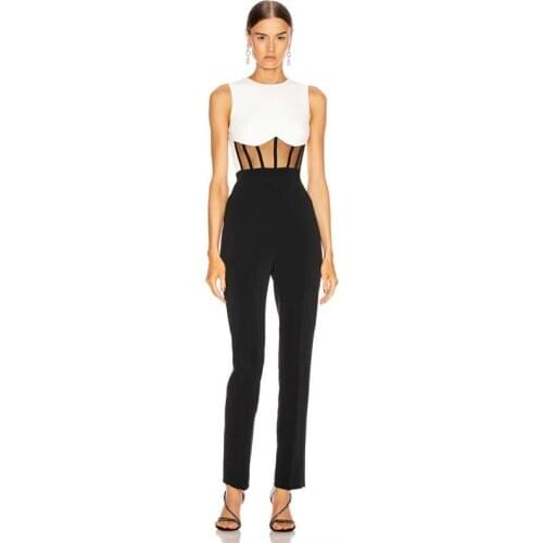 Wholesale 2020 new Rompers Black and White Cutout fashion celebrity Boutique celebrity Party bandage Jumpsuits