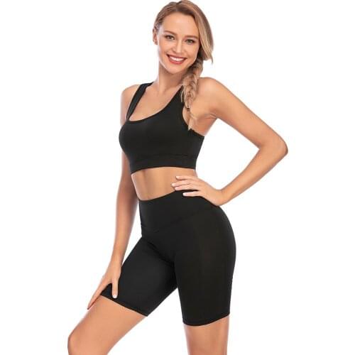 Fitness Yoga Set Women High Waist Hip Lift Sports Suit European American Fashion Sexy Solid Color Yoga Wear Breathable Shorts
