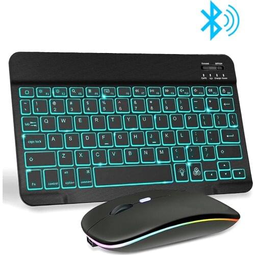 Mini Wireless Keyboard And Mouse RGB Bluetooth Keyboard Mouse Set Backlight Russian Keyboard For Computer Phone Tablet PC Ipad