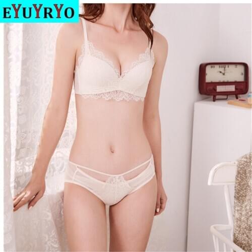 Lace Bra and Panty Set Push Up Brassiere vs Pink Women Underwear Comfort Bralette Transparent Briefs Female Sexy Lingerie Set