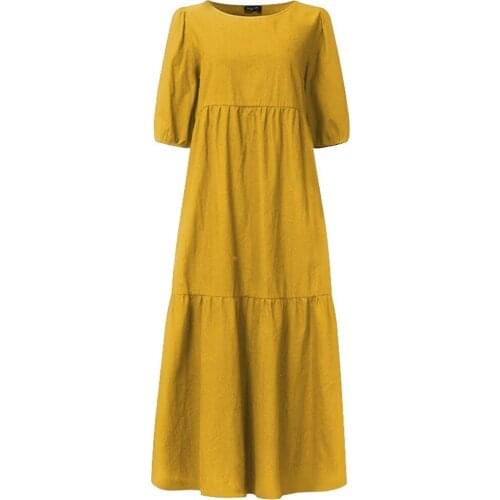 Summer Dress Lantern Sleeve Round Neck Mid-Calf Dress Women' Vintage Sexy Sundress Casual Bohemian Beach Dress Plus Size