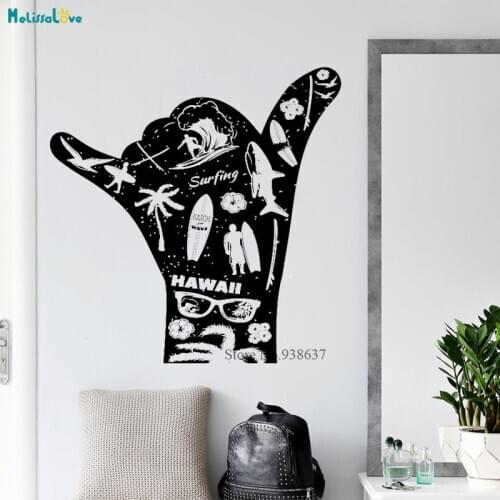 Summer Surfing Decal Hawaii Beach Surfcamp Wall Decor Surfer Holiday Vacation Wall Stickers Waterproof BB230