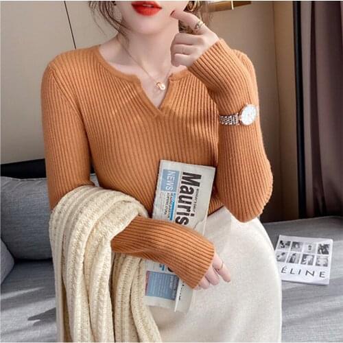 Hot Sale Sweet Fashion Short Sweater Women Autumn Winter 2021 Korean White Slim Bottoming Ribbing Jumper Tops Femme