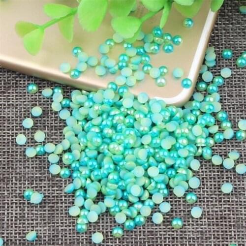MHS.SUN 3mm-8mm Green Rainbow Gradient Color Imitation Pearls Craft Half Round Flatback Beads DIY Decoration For Sewing Clothing
