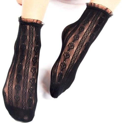 Sweet Lolita Jk Girl Socks 2021 Lady Thin Ruffles Love Heart Hollow Out Lace Sexy Basic Gothic Outdoor Low Tube Sock