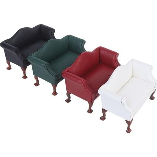 Dollhouse Miniature Sofa Leather Double Sofa Doll House Living Room Decor Dollhouse Miniature Living Room Furniture