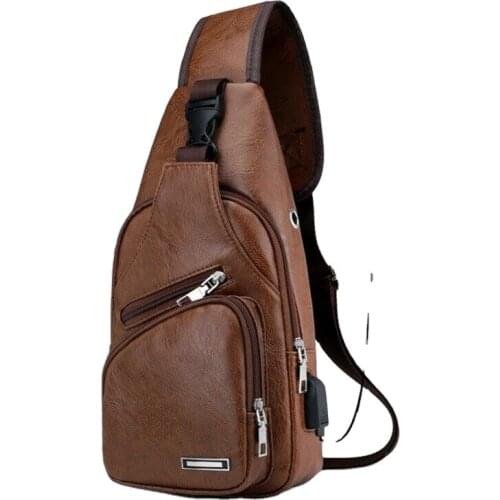 Fashion Mens Leather Sling Pack Chest Shoulder Crossbody Bag Biker Satchel Briefcases Sports Waist bag Message Pack