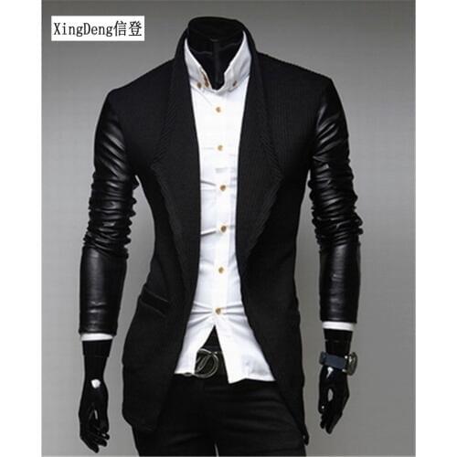 XingDeng Mens fashion high quality open stitch jackets pu leather long seelve Wool garment Business casual Smart Suit top Coats