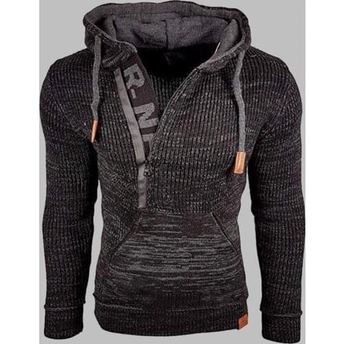 2021 Hot Mens Europe and America Mixed Color Sweater Hooded Pullover Sweater Long Sleeve Sweater Coat