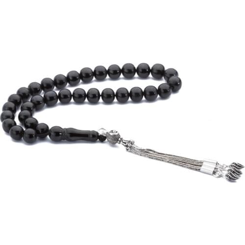 Natural Oltu Stone Prayer Bead With Silver Tassel Men Rosary Islamic Tasbih 925 Sterling Silver