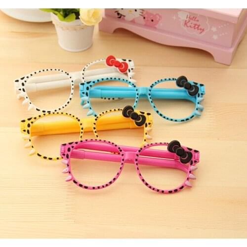 50sets/lot 0.5mm Novelty Cute KT Bowtie Funny Glasses Ballpen Writing Pens Face Decors For Kids Favor