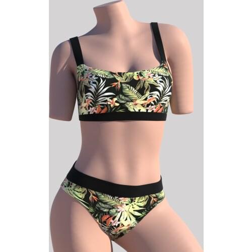 2021new womens swimwear,Tropical flower plant, two-piece, Briefs, black, womens swimsuit,bikini,Adjustable shoulder strap