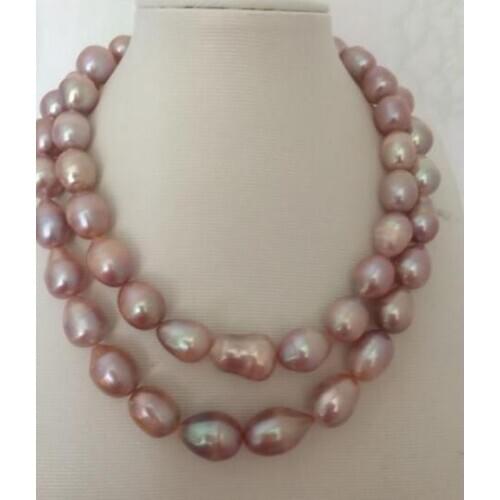 Single strands 13-14mm south sea baroque lavender pearl necklace 38inch 14K Gold Clasp KKK