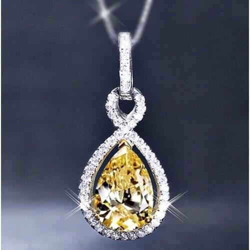 925 Sterling Silver Color Yellow Water Drop Pear Shape Pendant Exquisite Figure 8 Crystal Necklace Zircon Party Gift Jewelry