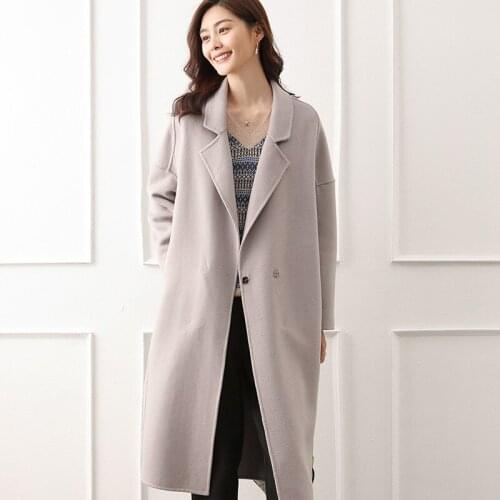 100% Wool Long Coat New Double-Sided Cashmere Coat Women Mid-Length Loose Thick Over-The-Knee Outerwear Female Clothes