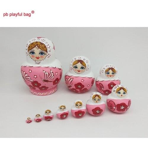 PB Playful bag Ten layers of pot-bellied butterfly flower Russian dolls funny wooden toy set craft gift decoration HG08