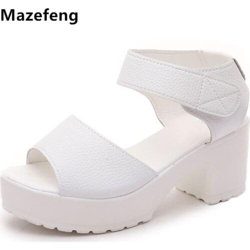 Mazefeng New White Women Sandals Hook & Loop Women High Heels Female EVA Women Shoes Women Casual Sandals Cut-Outs Sandals Black