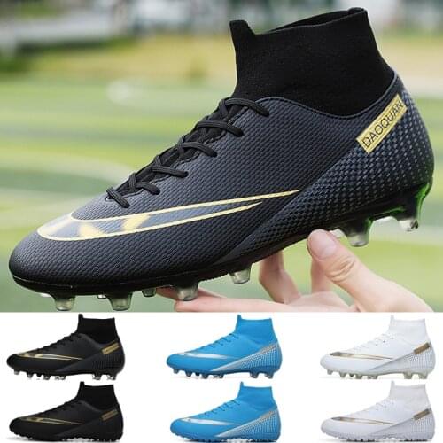 Football Boots Kids 2021 Turf High Top Outdoor Breathable Soccer Shoes For Boys Ankle Training Sports Sneakers Non Slip Fg