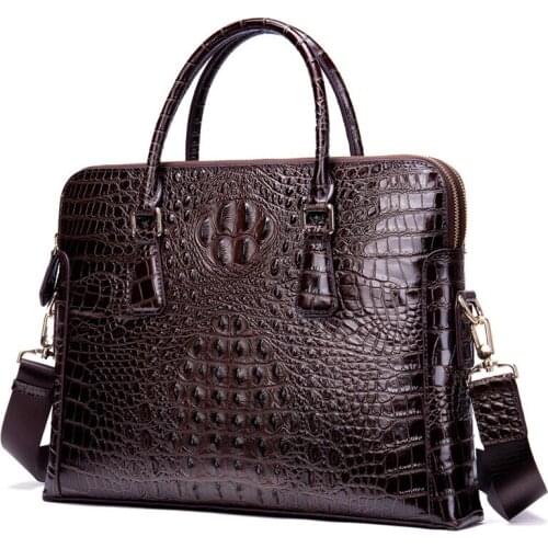 Alligator Bag For Mens Briefcase Genuine Leather Office Satchel Bag Mens Crocodile Pattern Portable Tote For Document Bags
